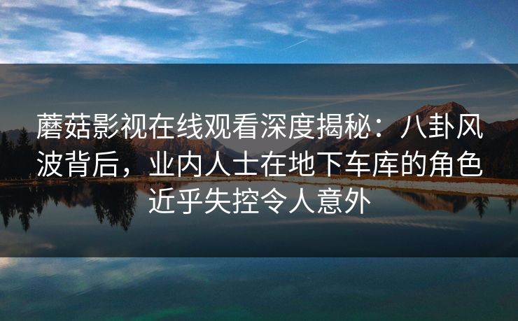 蘑菇影视在线观看深度揭秘：八卦风波背后，业内人士在地下车库的角色近乎失控令人意外